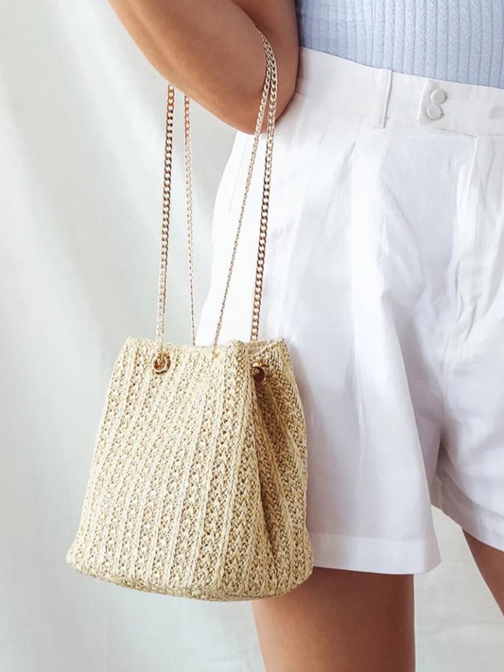 Lulus Miles to Go Beige Straw Mini Bucket Crossbody Bag